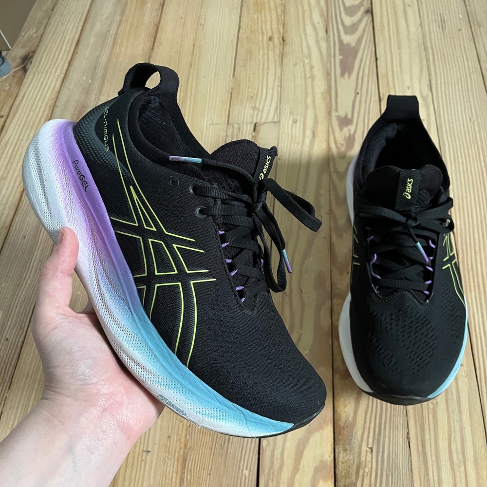 ASICS GEL-Nimbus 25 Running Shoes Womens 8 Black Lime PureGEL 1012B356 comfort
